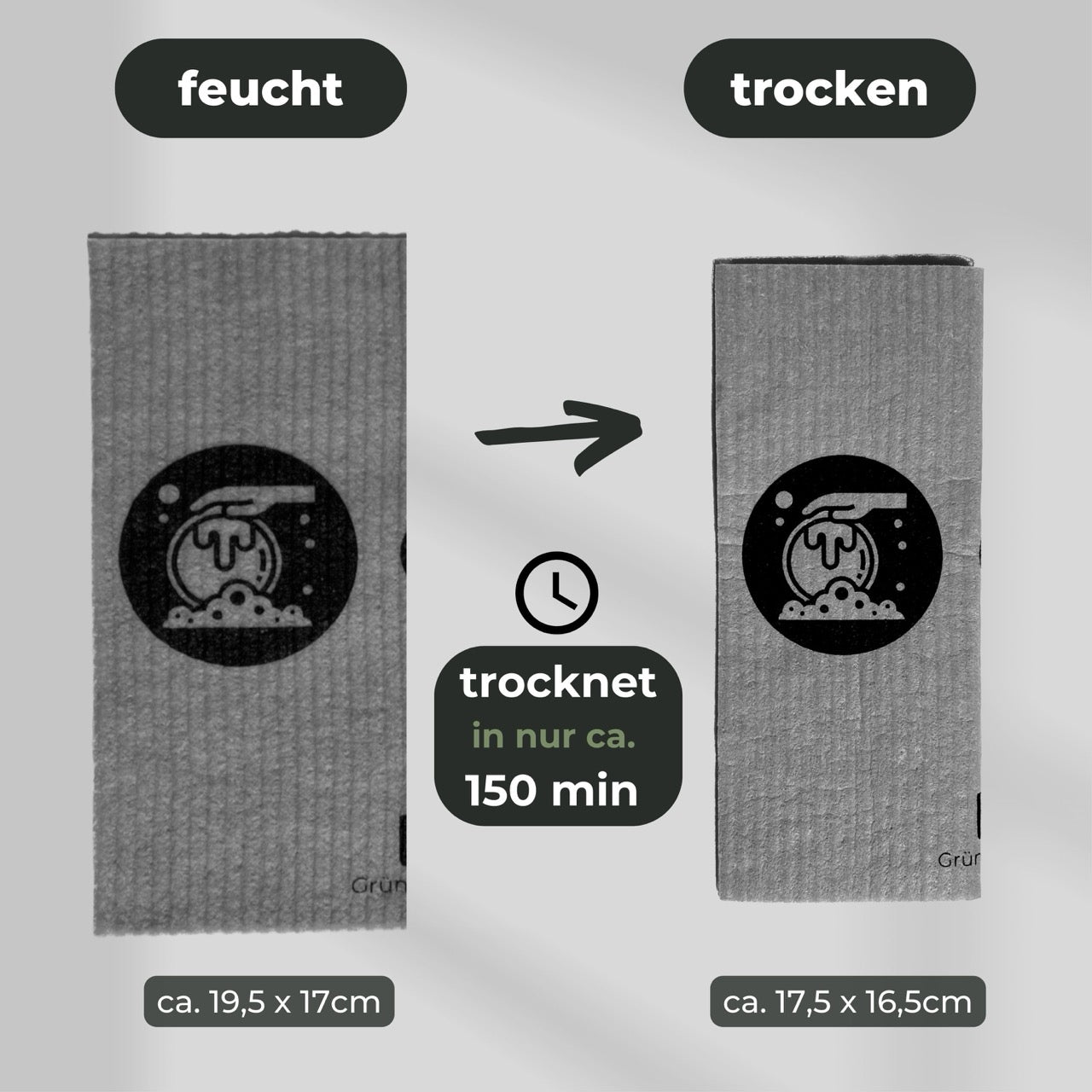 Spüllappen groß trocknet in nur 150min - größe variiert nach feuchtigkeit