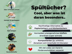 Infografik zu nachhaltigen schwarzen Spültüchern für Glas, Küche, Bad und Auto reinigen, kompostierbar