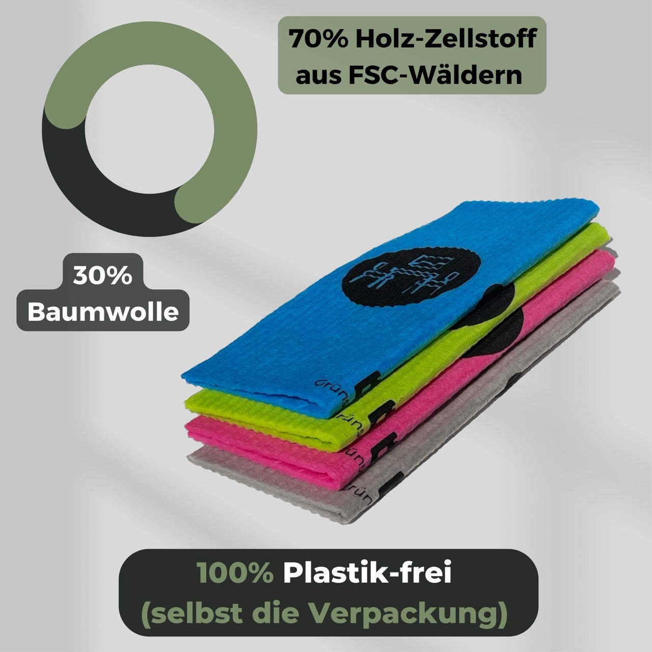 Spültücher aus Baumwolle und Holz Zellstoff. 100% Plastikfrei