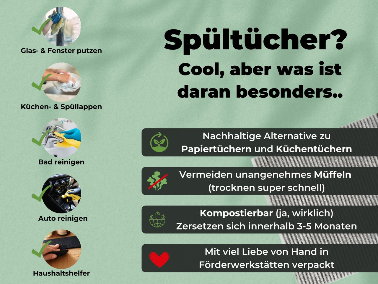 Spültücher Grau aus Baumwolle & Holz-Zellstoff - waschbar & extra Saugstark - Made in Sweden