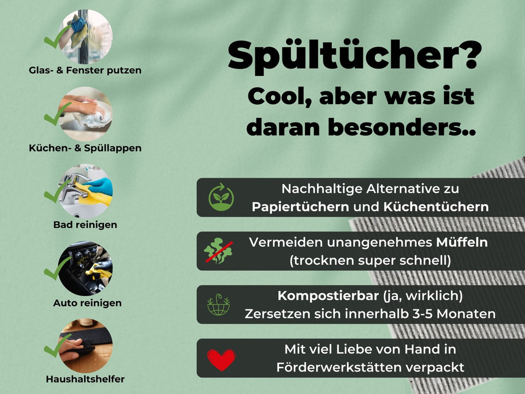 Black dishcloths made of cotton & wood pulp - washable & extra absorbent - Made in Sweden