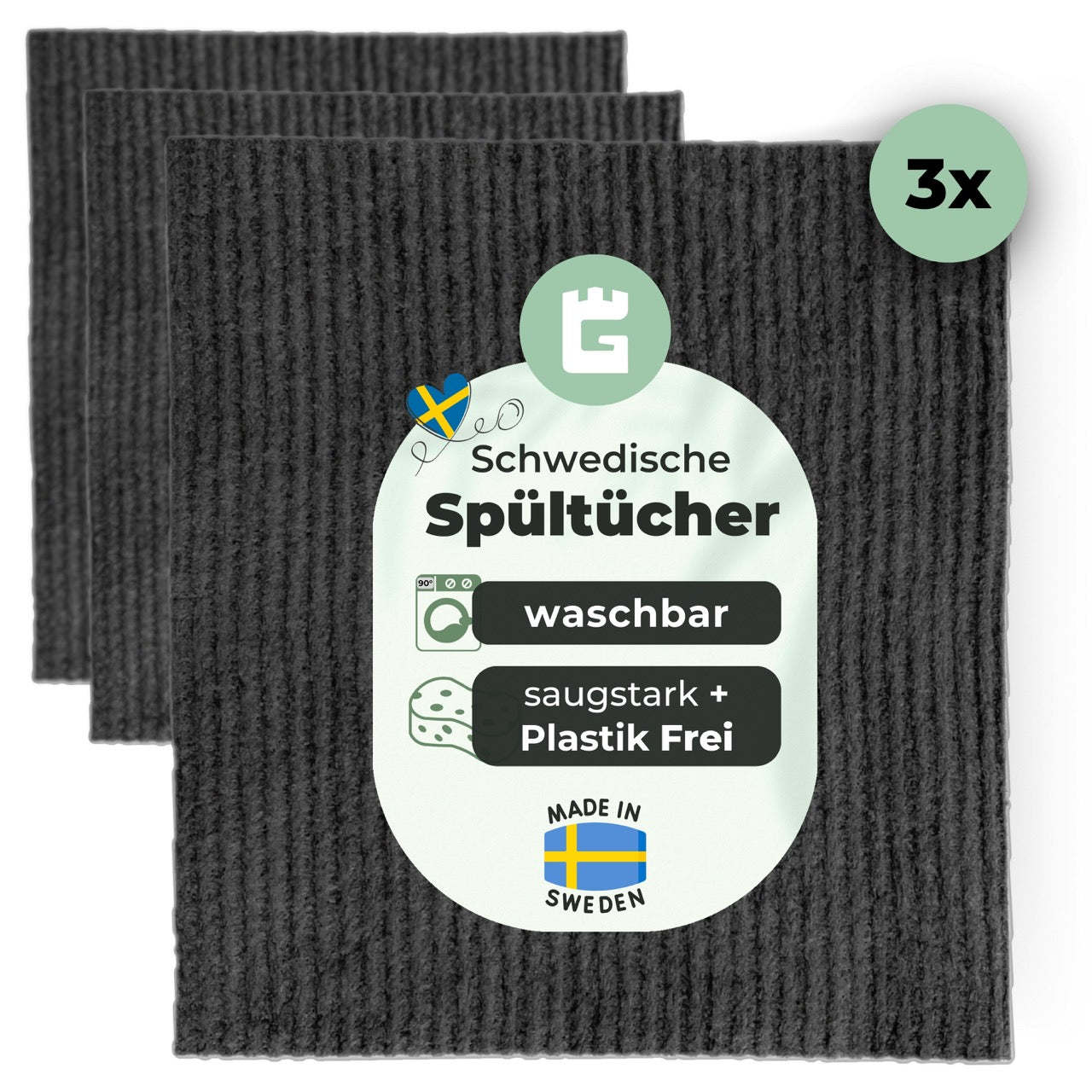 Spültücher grau dunkel Spüllappen Küche Schwedisch 3er Set