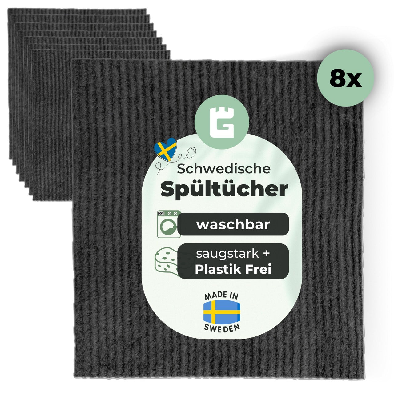 Spültücher grau dunkel 8x Spüllappen Küche Schwedisch Spar Set