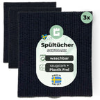 3x Spültücher schwarz Baumwolle waschbar Kennenlern Set