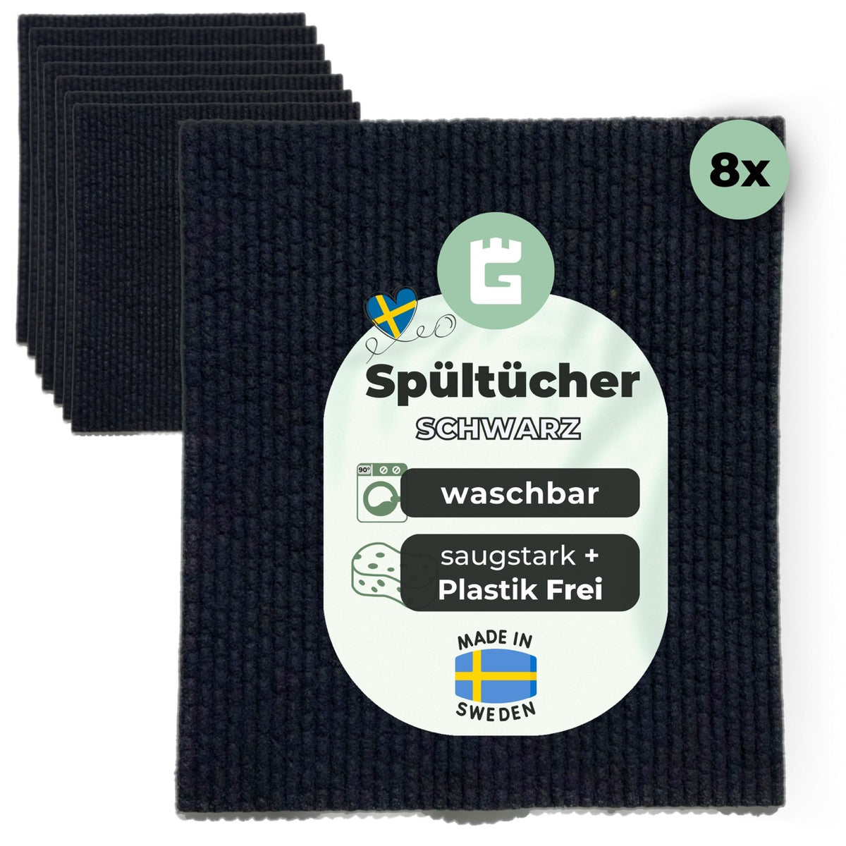 8x Spültücher Schwarz Baumwolle waschbar Spar Set