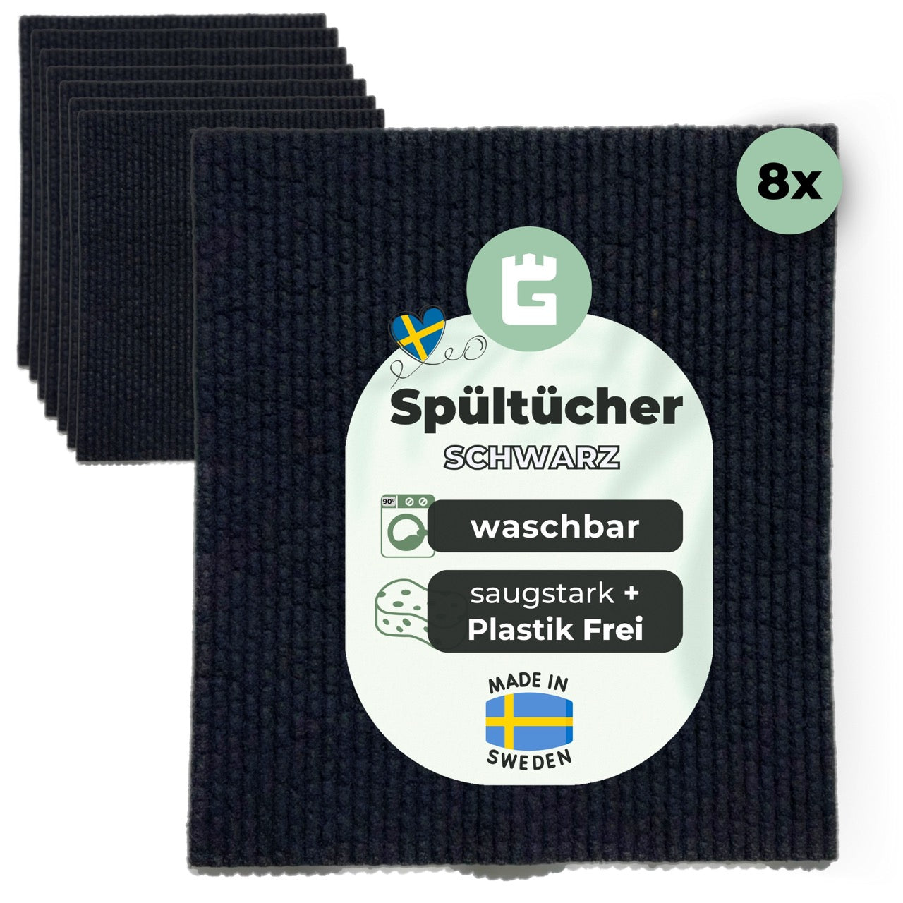 8x Spültücher Schwarz Baumwolle waschbar Spar Set