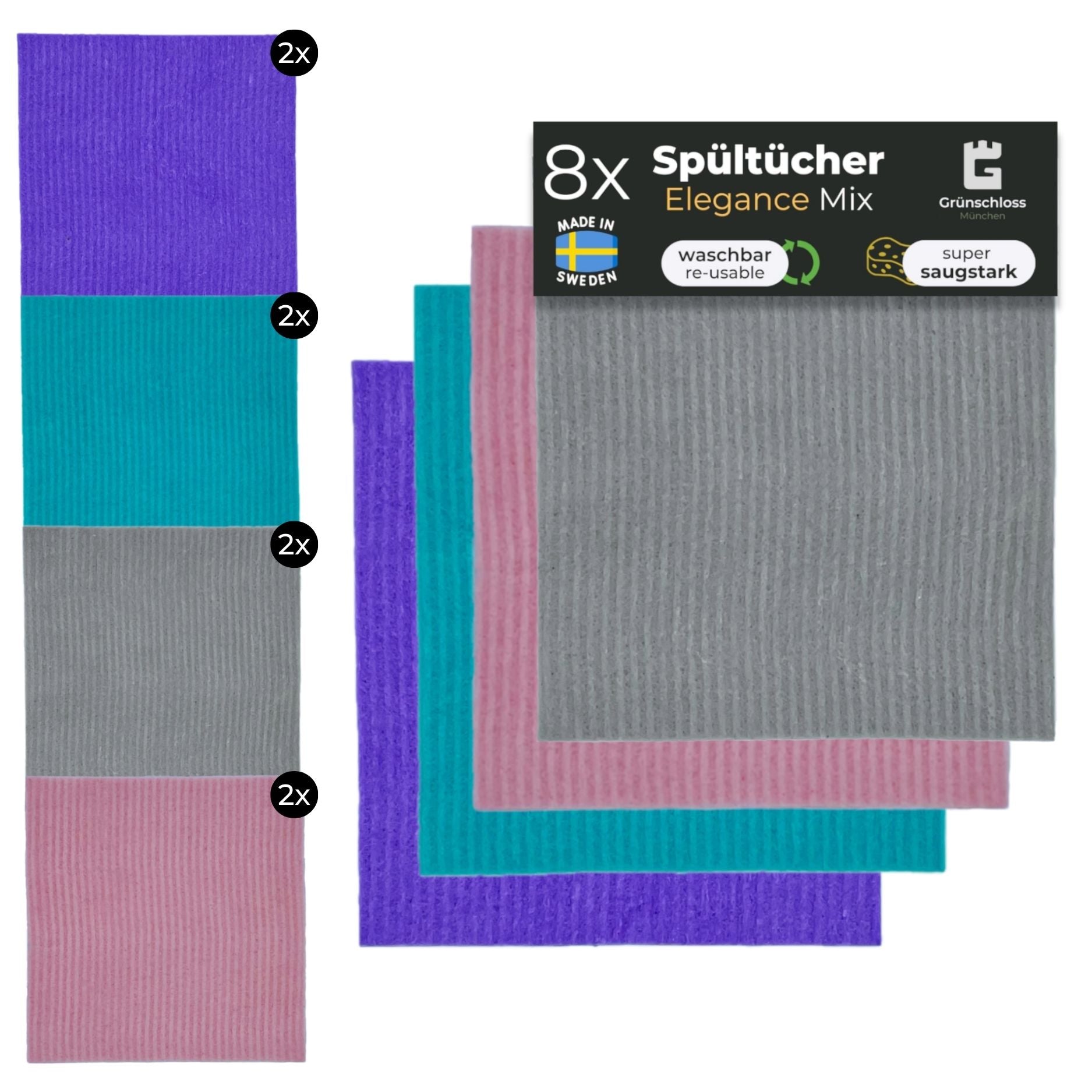 Baumwoll Spültücher waschbar mehrfarbig Elegantes design - made in Sweden