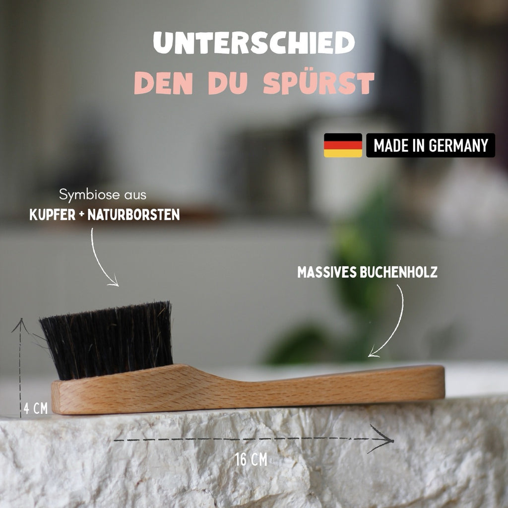 Gesichtsreinigungsbürste aus massiven Buchenholz mit Kupfer und Naturborsten, Made in Germany