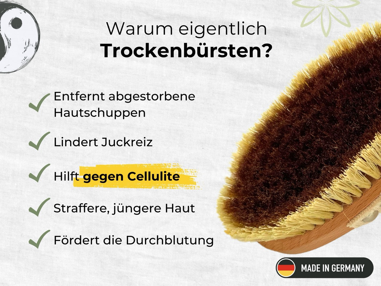 Trockenbürste Körperbürste – Naturborsten Zur Lymphdrainage & Cellulite-Reduktion – Mit Ergonomischem Holzgriff