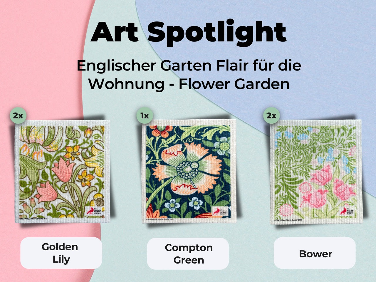 5x Art Spültücher bedruckt Set - William Morris Flower Garden