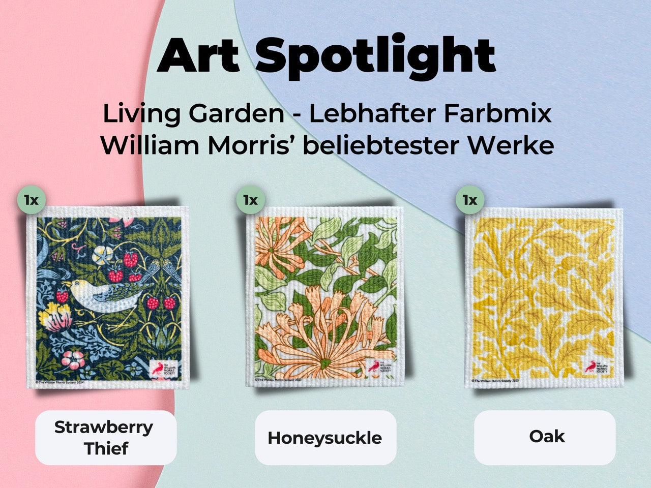 3x Art Spültücher bedruckt Set - William Morris Living Garden