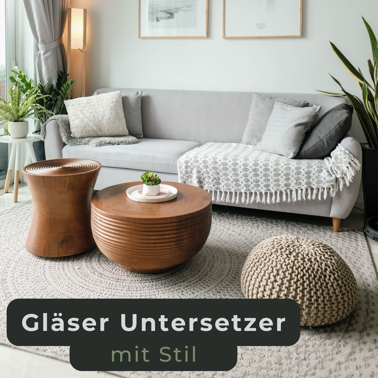 Skandinavischer Wohnstil schlichte Wohnung mit schicken Gläser Untersetzern