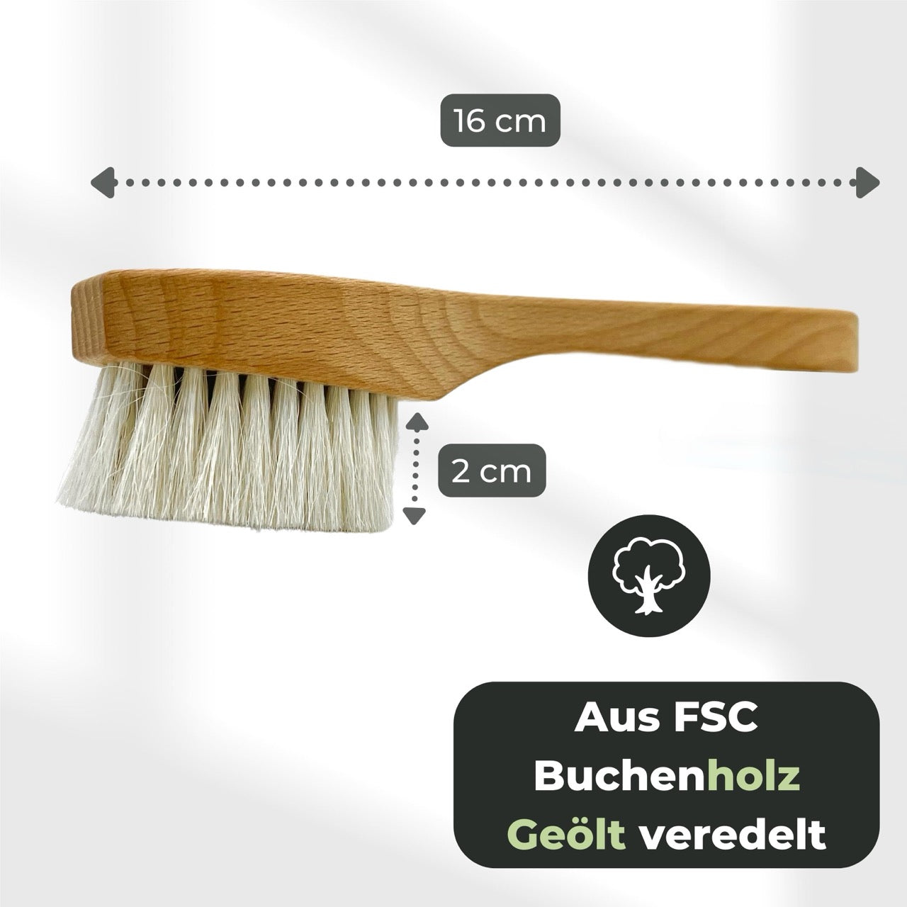 Ziegenhaarbürste für Schuhe und Leder aus FSC Buchenholz geölt veredelt